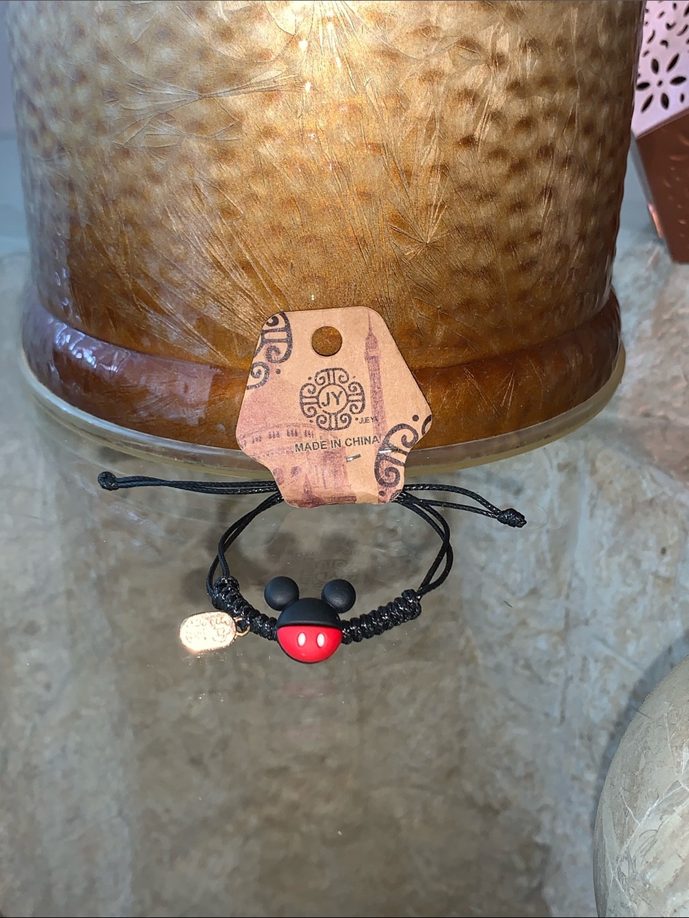 Woven Cord Adjustable Bracelet with Mickey Mouse Charm